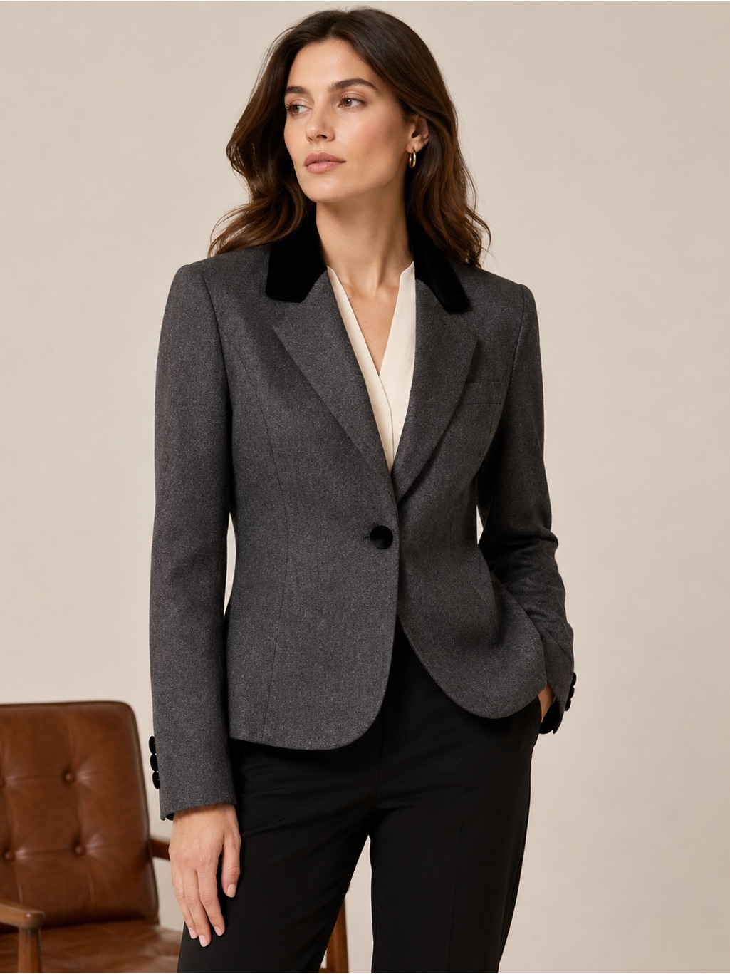 Vintage Burberrys Made In England 100% Wool Velvet Collar Blazer Jacket M